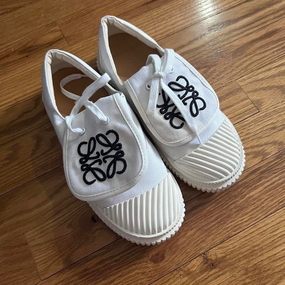 Authentic White Loewe Flap Sneakers 36